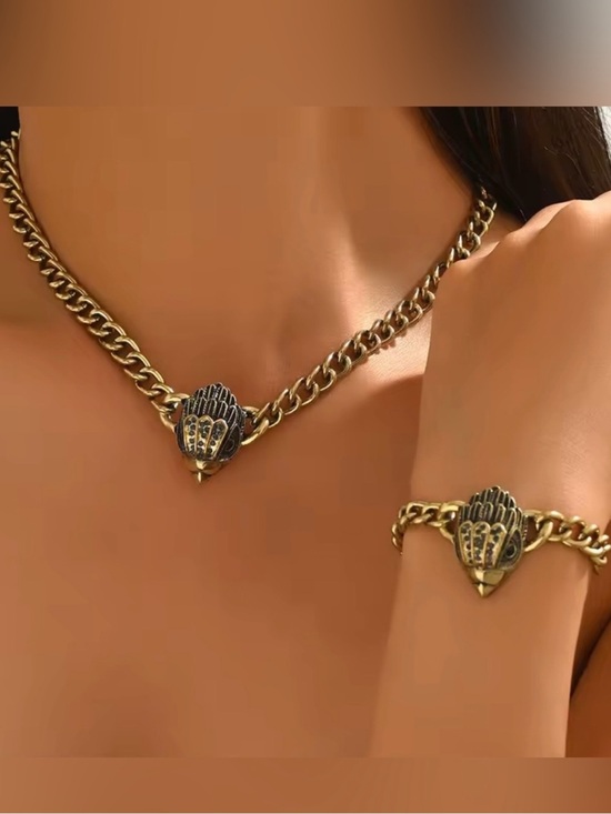 Kurt Geiger Jewelry - Kurt Geiger Antique Gold Linked Chain Necklace with Shield Charm